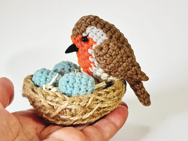 Crochet Bird Pattern - Robin with Nest and Eggs - PDF tutorial image 11