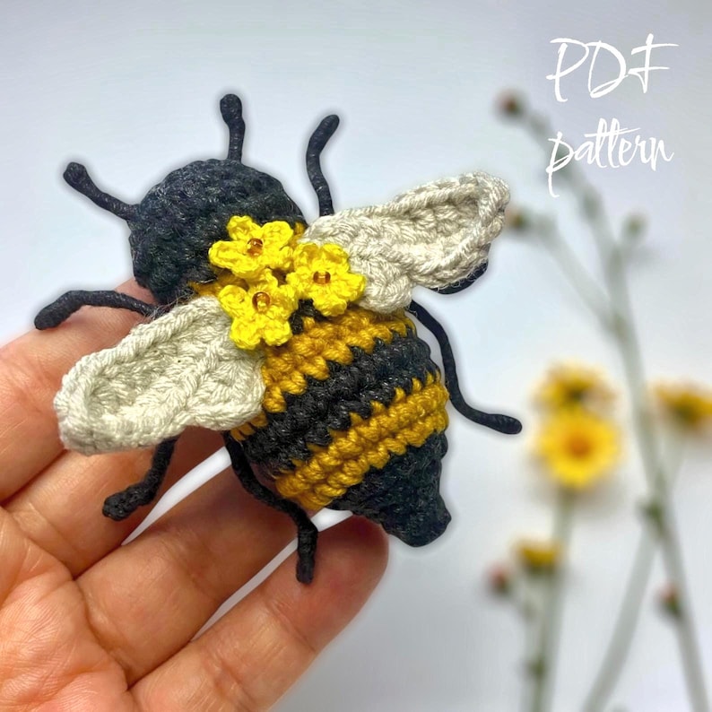 Crochet Bee Pattern - Amigurumi insect, Beetle Brooch, Pendant, Bag Charm (PDF Pattern) image 11