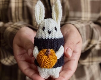Halloween Knitted Bunny with Pumpkin PDF Pattern - Amigurumi Knitting Tutorial