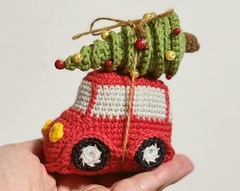 Crochet Car & Christmas Tree Pattern: Amigurumi Holiday Ornament (PDF Pattern)