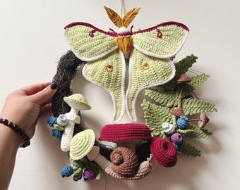 Luna Moth & Woodland Mushrooms, Snail, Blueberries and Fern Crochet Pattern Bundle PDF