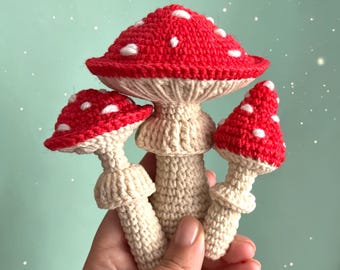 Amanita Crochet Pattern,  Realistic Fly Agaric Mushroom Family Amigurumi PDF Tutorial