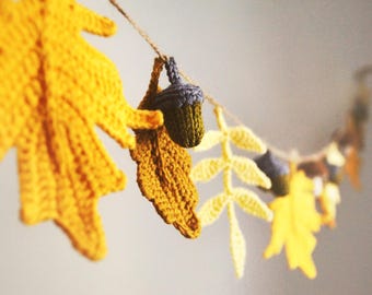 Crochet Garland Pattern: Oak, Maple, Ash leaves and Acorns (PDF Pattern)