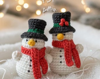 雪だるまのかぎ針編みパターン、クリスマスあみぐるみPDF、初心者向け