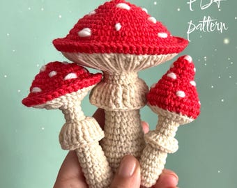 Amanita Crochet Pattern,  Realistic Fly Agaric Mushroom Family Amigurumi PDF Tutorial