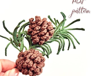 Ramo de Pinheiro com Pinhas - Padrão de Crochê (download em PDF)
