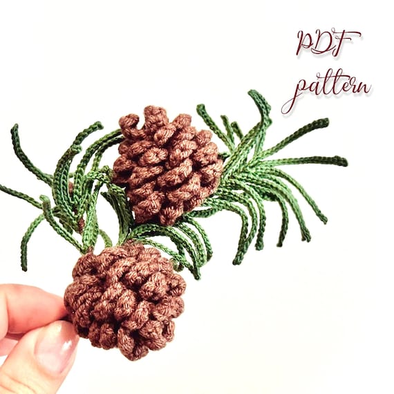 Pine Branch with Cones - Crochet pattern (PDF download)