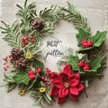 Winter Christmas Wreath set: Pine, Poinsettia, Holly, Stars and Beaded berries - Crochet pattern