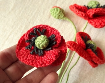 Poppy flower and Bud Crochet pattern - PDF tutorial