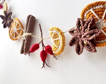 Crochet Garland Pattern: Orange, Lemon, Cinnamon, Anise, Rosehips (PDF Pattern)