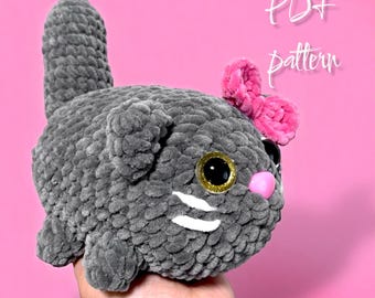 グレーの猫のかぎ針編みパターン：ふわふわのあみぐるみ（PDF） - Etsy