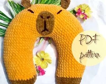 Crochet Capybara Travel Pillow Pattern - Plush U-Shape neck cushion (PDF download)