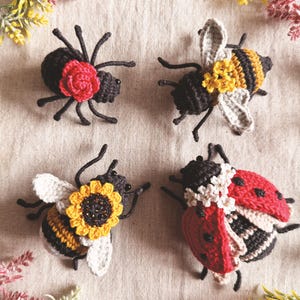 Schemi di insetti amigurumi all'uncinetto: ape, calabrone, coccinella, ragno (schema PDF)
