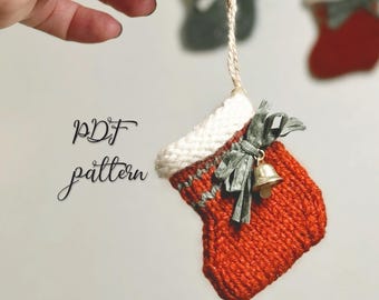 Mini Christmas stocking - Festive Holiday Decoration - Knitting pattern