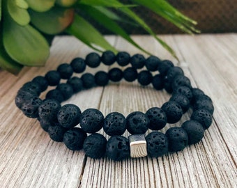 Lava Stone Bracelet, Gift for Dad, Boyfriend Gift, Beaded Bracelet, Bracelets For Men, Mens Bracelet, Gift For Men, Stretch Bracelet