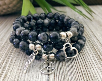 Black Moonstone Bracelet, Protection Bracelet, Yoga Bracelet, Bracelets For Women, Gift For Her, Crystal Jewelry, Stretch Bracelet