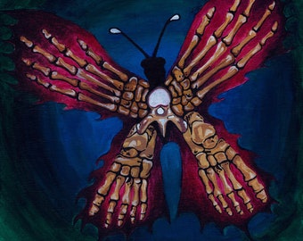 Butterbones, Butterfly, Bones, Hands, Feet, vertebrae, moth, skeleton painting