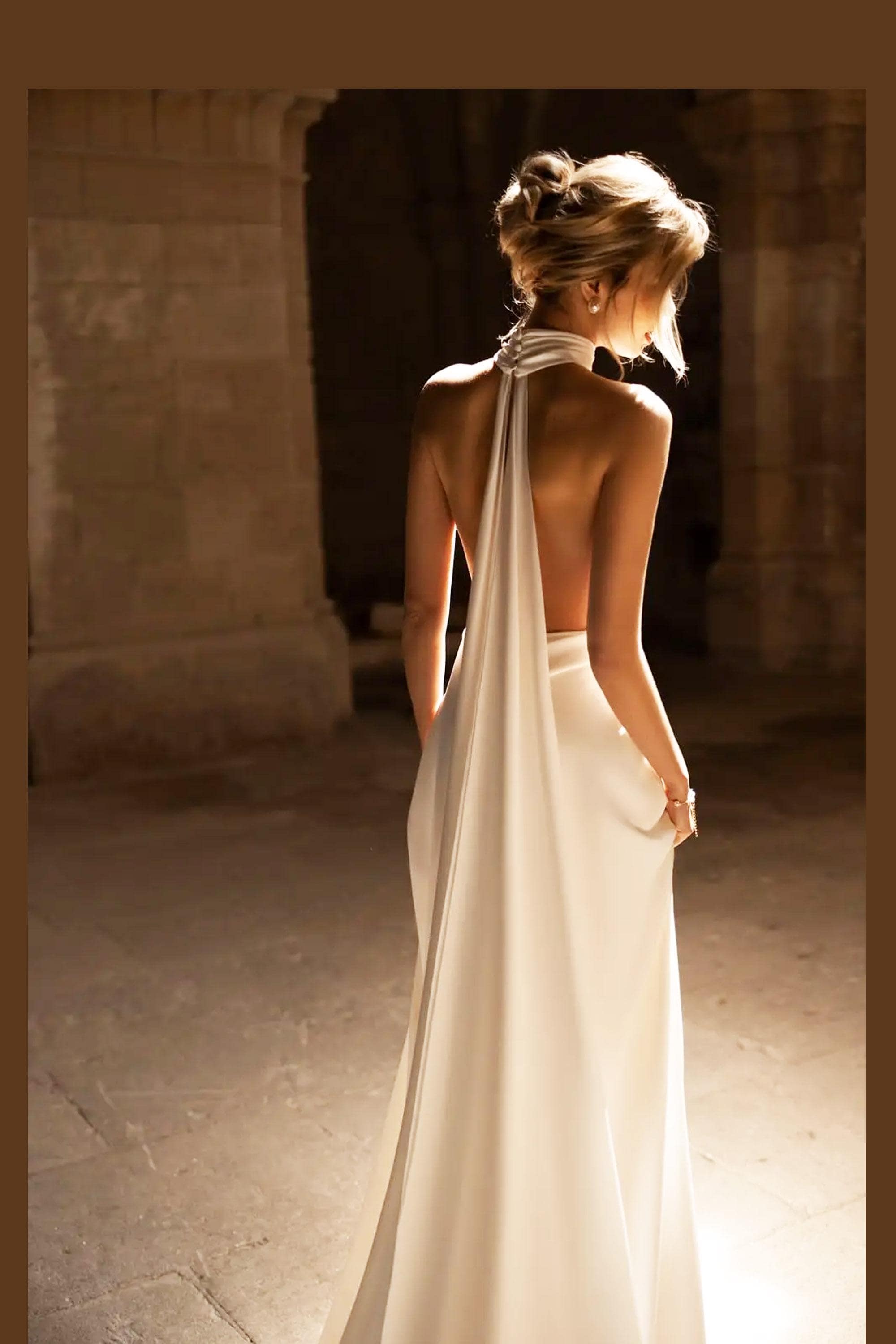 Backless Halter Wedding Gown With Flowing Cape/v Backless Wedding Dress/hollywood  Style Bridal Dress /reception Backless Ivory Dress/ - Etsy
