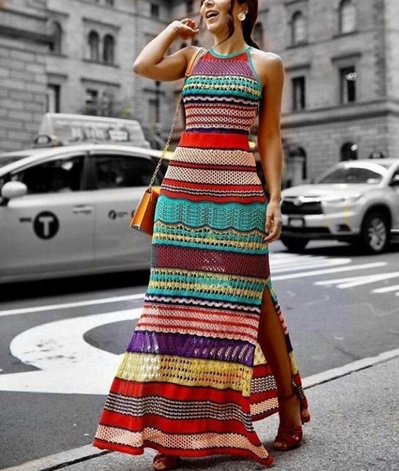 Striped Handmade Crochet Dress Crochet ...