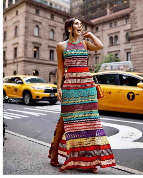Gestreepte gehaakte jurk gehaakte strandjurk kleurrijke Etsy Nederland