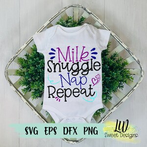 Milk Snuggle Nap Repeat Purple Digital Cut File svg/dxf/eps/png Files for Silhouette Cameo, Cricut Design Space en andere Electronic Cutters