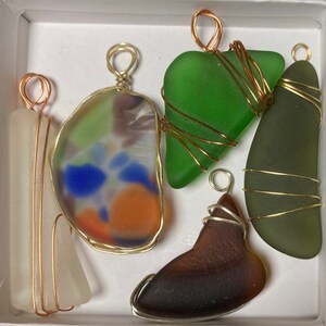 bulky heavy glass necklaces, wire wrapped recycled glass pendant