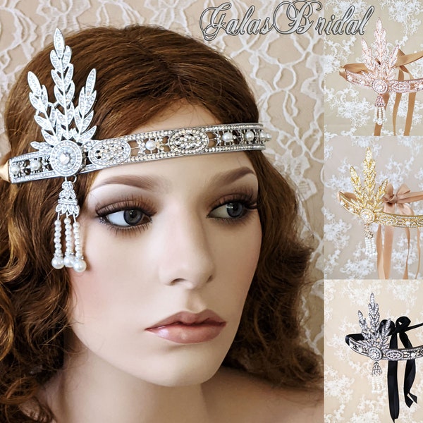 Great Gatsby Headpiese 1920s Flapper Headband 1920s Headpiece Bridal Crown Jewelry Headpiece Tiara Art Deco