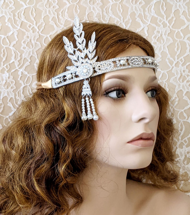 Great Gatsby Headpiese 1920er Jahre Flapper Haarband 1920er Kopfschmuck Braut Krone Schmuck Kopfschmuck Tiara Bild 7