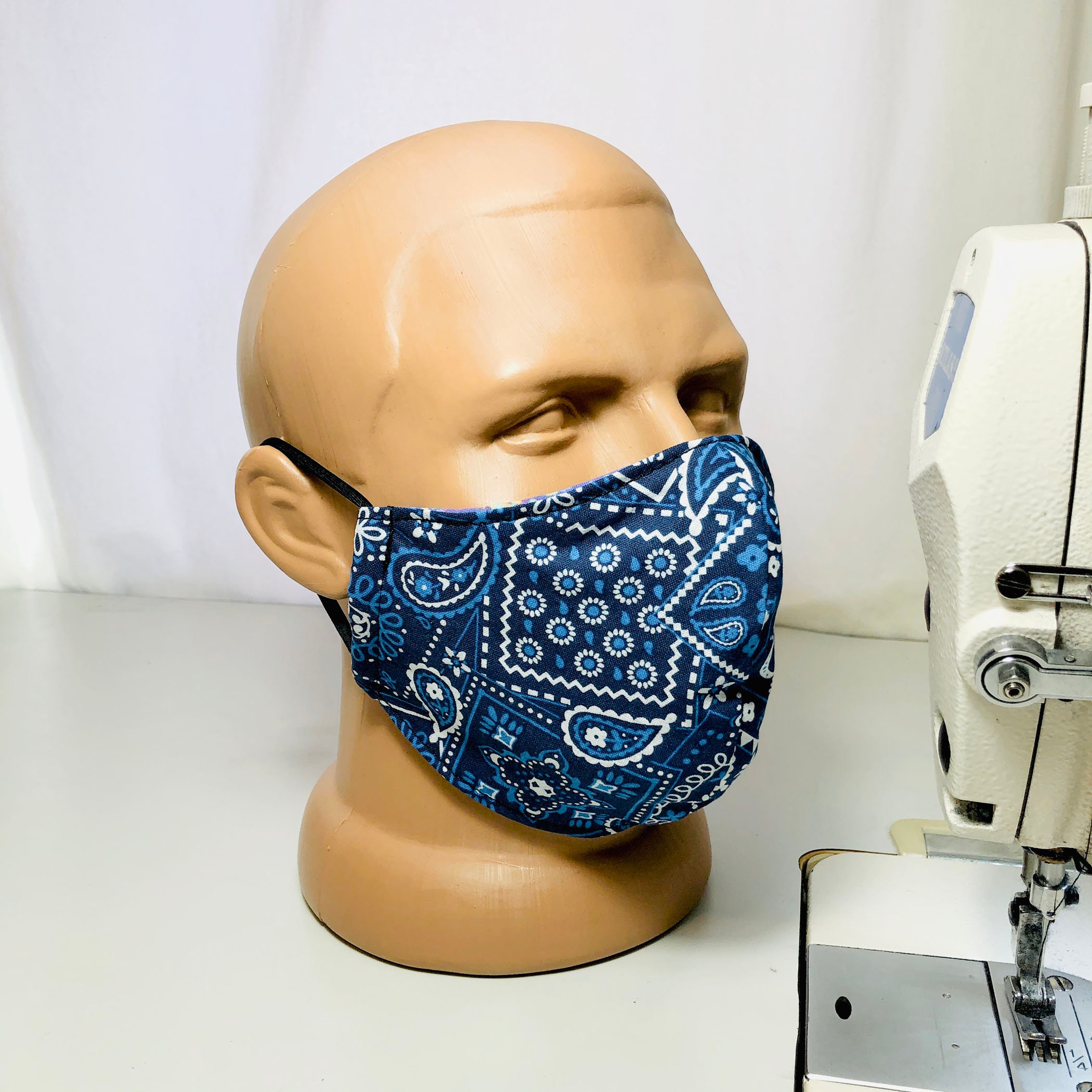 Blue Bandana Washable Reusable Triple Layer Face Cotton Mask Etsy