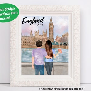 Aangepaste kunst voor reizen, beste vrienden, digitale kunstwerken, koppels, vakantie, vakantie, kaart, Londen, Engeland