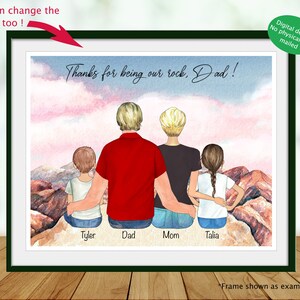 Merci d’être notre rock, cadeau de fête des pères, portrait numérique de famille, carte, affiche, art mural