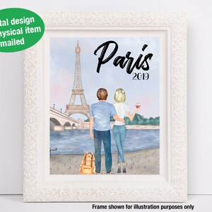 Arte personalizada para viagens, melhores amigos, arte digital, casais, feriados, férias, cartão, Paris, França