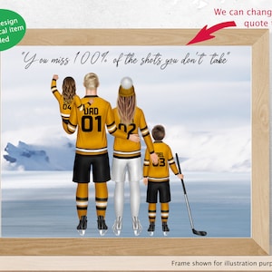 Eishockey Familie digitales Portrait, Karte, Poster, Wandkunst