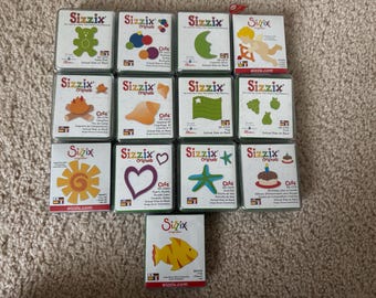 Gentry Used! Sizzix Original Small dies /Teddy Bear/Bubbles/Moon/Cupid/Flag/Fruit/Sun/Heart Double/Star Fish/Seashell/Cake/Campfire/Fish