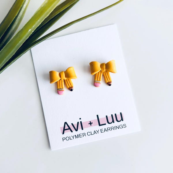 Pencil Bow | Teacher Gift | Kid Earrings | Clay Earrings | Back to school