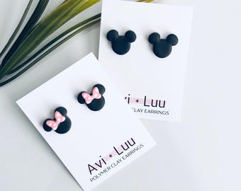Mouse Stud Earrings: Polymer Clay, Hypoallergenic Stainless Steel
