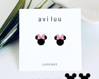 Minnie Mouse Stud Earrings – Plastic, Hypoallergenic Stainless Steel