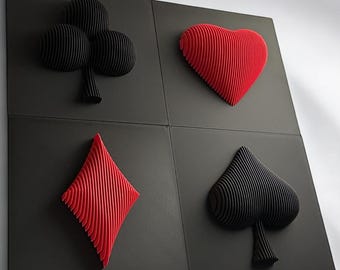 Poker Wall Art Set | Modern Playing Card Decor Spade Heart Diamond Club Sculpture Wall Panels
