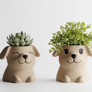 PuppyPot Dog Planter Pack of 2 Cute Puppy Plant Pot for Succulents Herbs or Gifts for Pet Lovers