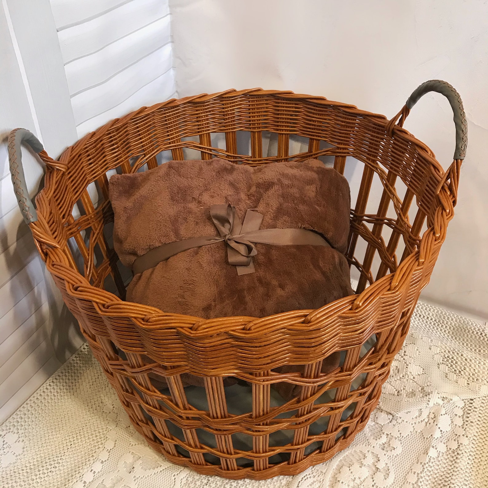 Large storage basket for blankets Wicker basket for blankets Etsy