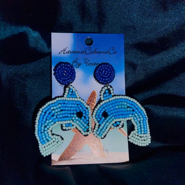 Boucles d'oreilles en perles de rocaille, Boucles d'oreilles dauphin bleu, Boucles d'oreilles perles de rocaille, Boucles d'oreilles croisière, Boucles d'oreilles...