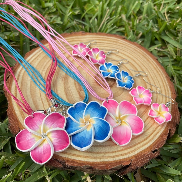 Hawaiian necklace , Plumeria necklace , Hawaiian Earrings, Aloha earrings, Hawaiian Flower Jewelry...