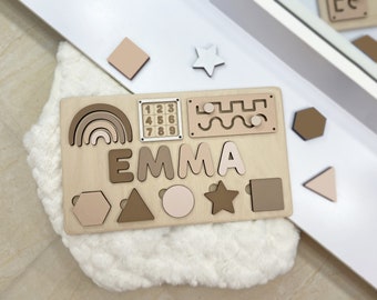 First Baby Gift Name Puzzle Busy Board Personalized Baby Gift Baby Shower Wooden Puzzle Montessori Toys First Birthday Learning Board