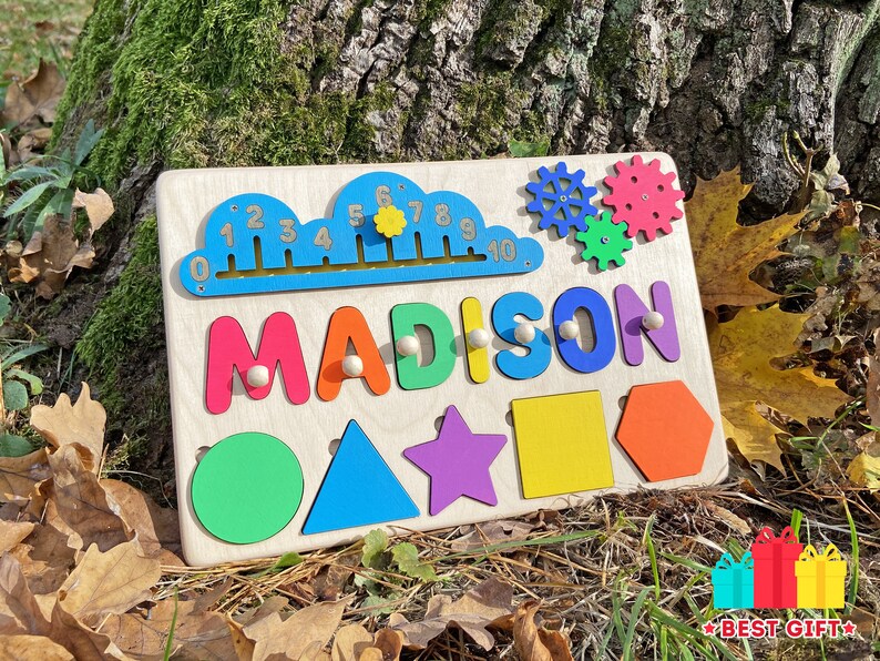Personalized baby name puzzle with pegs Busy puzzle Wooden Etsy