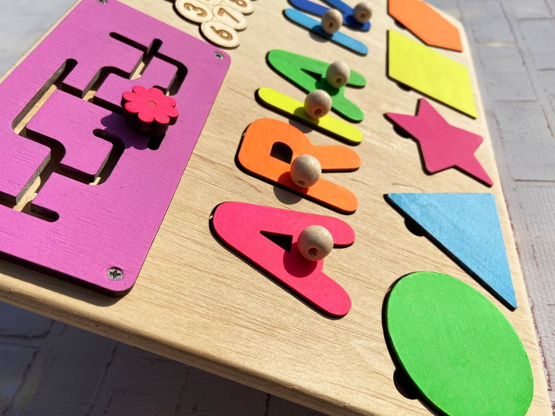Personalized Busy Board Toddlers Name Busy Puzzle Montessori Etsy