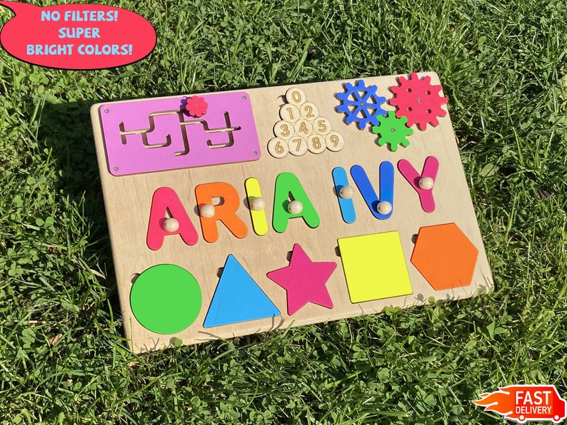 Personalized baby name puzzle with pegs Busy puzzle Wooden ...