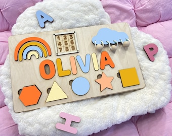 Montessori Baby Toys, 1 2 3 Year Old Baby Gift,Wooden Name Puzzle,Name Puzzles for Toddlers,First Birthday Gift,Baby Shower Gift,Busy Board