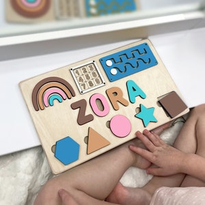 Puzzle name Baby Girl Gift 1 Year Old Baby Gift Wooden Name Puzzle Name Puzzles for Toddlers Montessori Baby Toys First Birthday Gift baby image 6