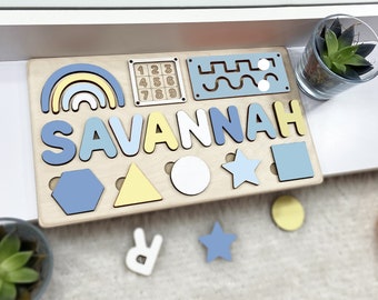 First Baby Name Puzzle,Kids Name Puzzle,Personalized Baby Gift for 1 2 3 Years Old with Name,Nephew Gift for Kids ,Wooden Toddler Toys