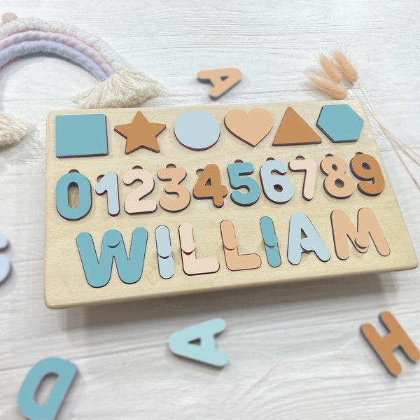 Baby Namen Puzzle, benutzerdefinierte Baby Puzzle Name, personalisierte Baby Geschenk für 1 2 3 Jahre alt Baby Mädchen, Neffe Geschenk für Kinder Jungen, Holz Kleinkind Spielzeug